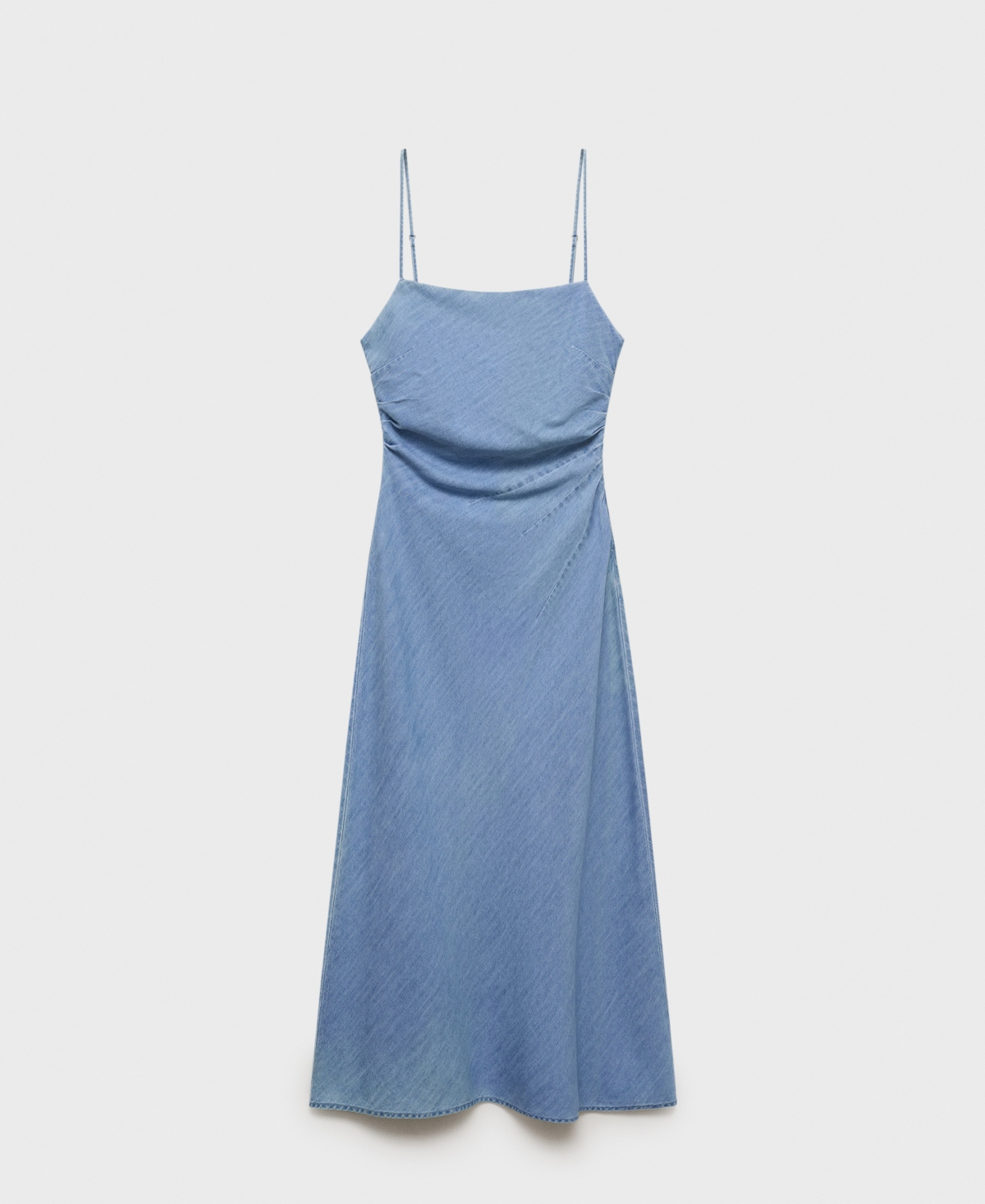 Mango Draped Denim Maxi Dress In Blue