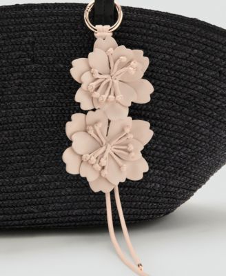 Women's Flower Charm Natural Fiber Basket Bag