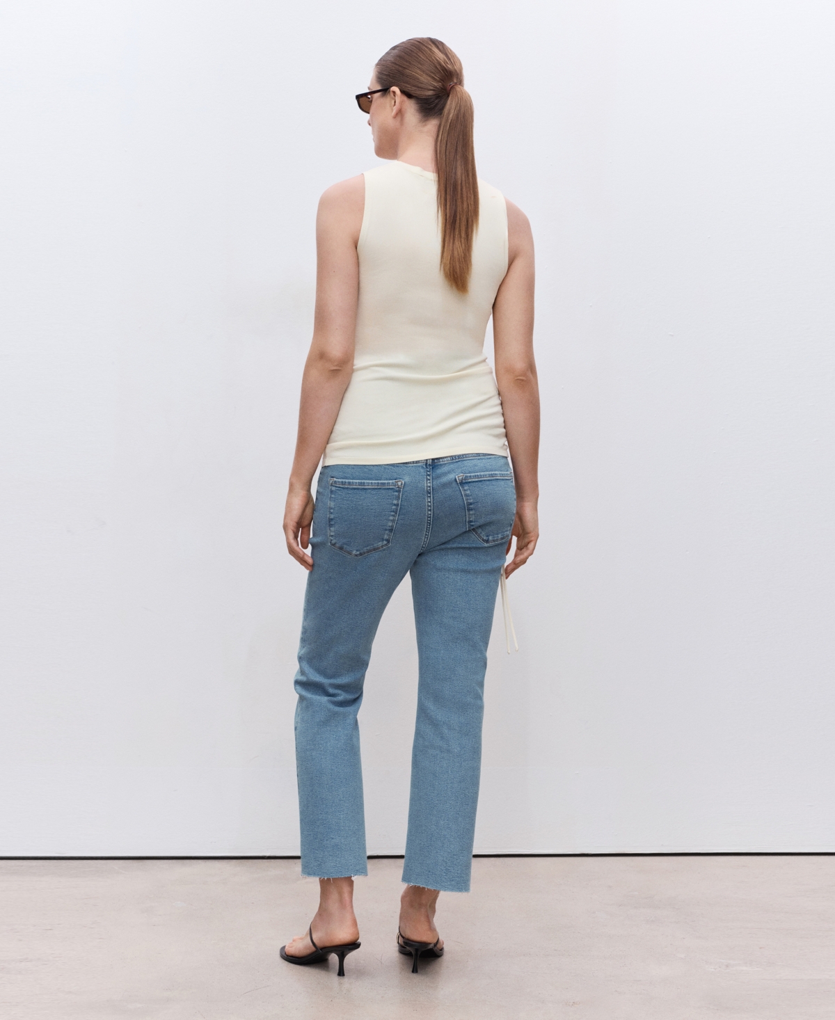 Mango Over The Bump Raw Hem Crop Flare Maternity Jeans In Blue