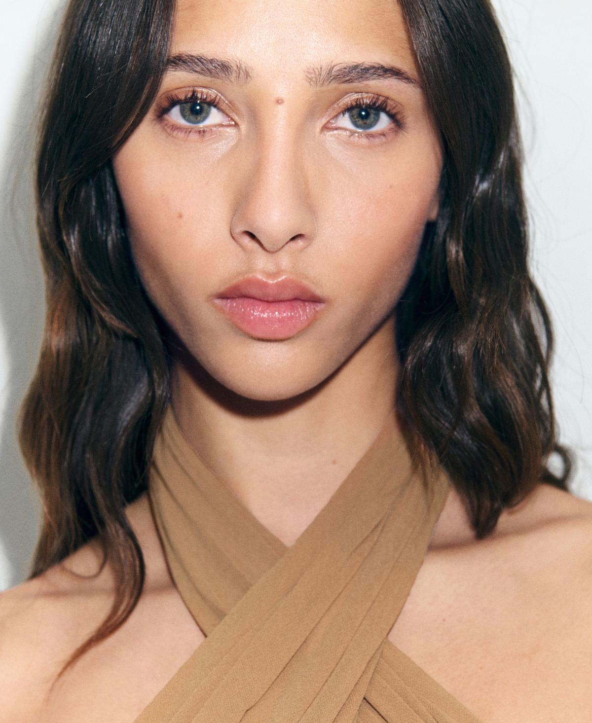 Mango Mesh Halter Dress In Neutral