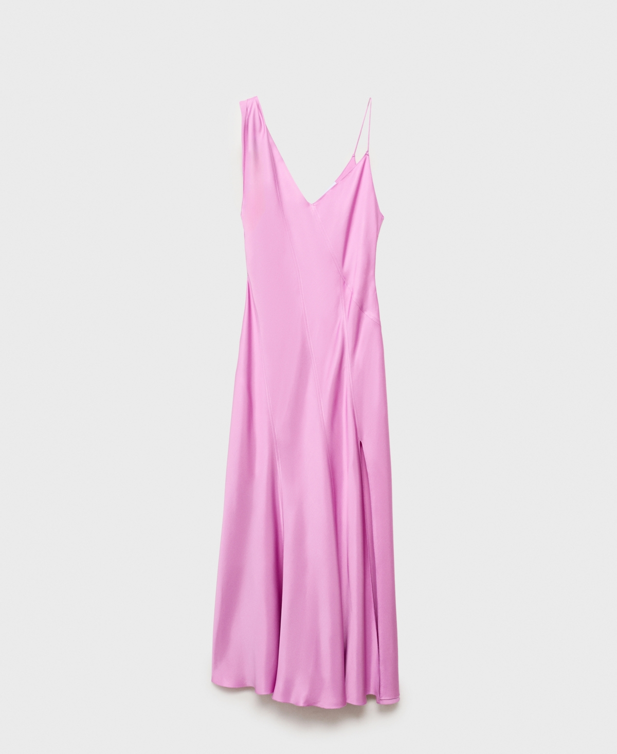 Mango One Shoulder Satin Midi Dress With Side Split In Pink