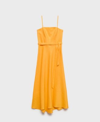 MANGO - Women's Bow Linen-Blend Dress