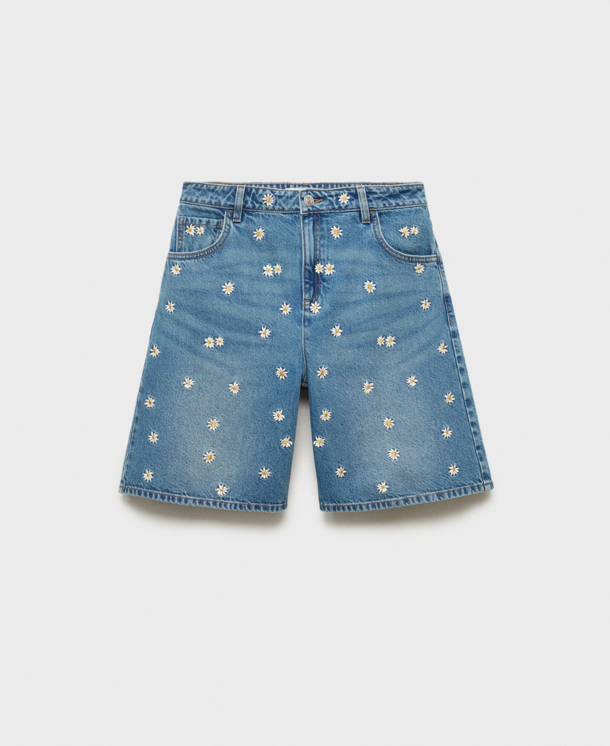 Women's Floral Embroidered Denim Bermuda Shorts - Medium Blue