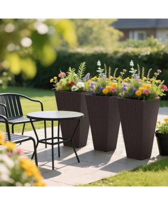 Set of 3 Tall Planters, Indoor and Outdoor Flower Pot Set,