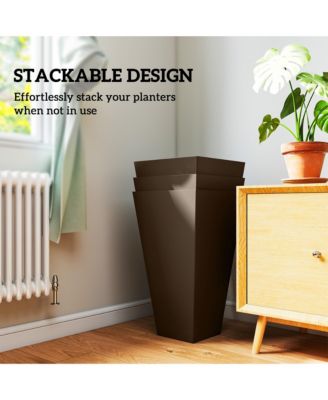 28" Tall Plastic Flower Pot, Set of 3, Large Outdoor & Indoor