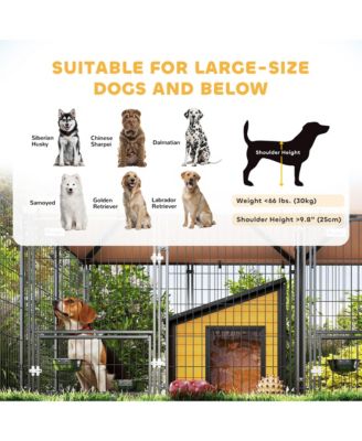 Dog Kennel Outdoor with Rotating & Adjustable Height Bowls, 2 Rooms