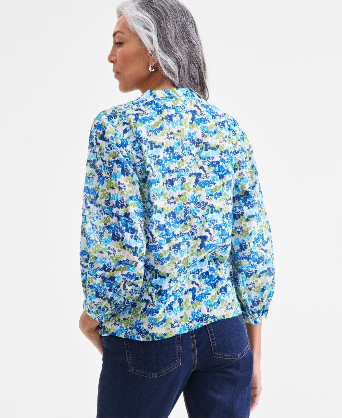 Style & Co Women's Printed Cotton Button-front Blouse, Exclusively At Macy's In Blue