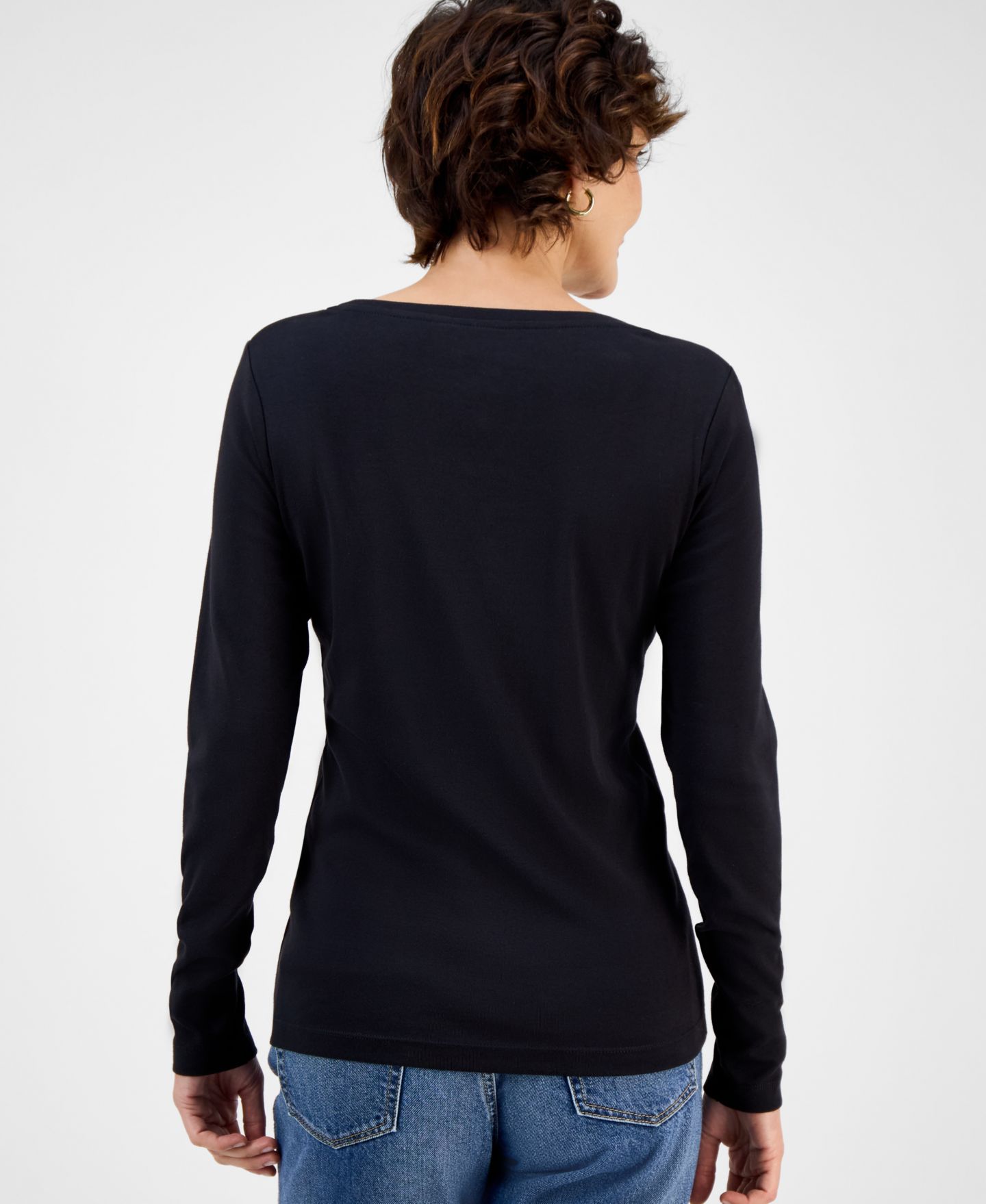 Женская футболка Nautica Cotton Scoop-Neck Long-Sleeve T-shirt, Online Only, цвет: Чёрный — фото 2
