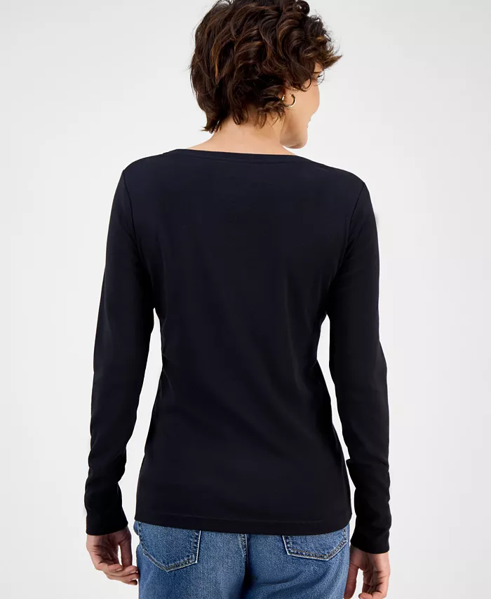 Jeans Women's Cotton Scoop-Neck Long-Sleeve T-shirt, Online Only - thumbnail 6