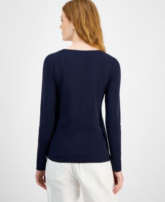 Women's Cotton Scoop-Neck Long-Sleeve T-shirt, Online Only 