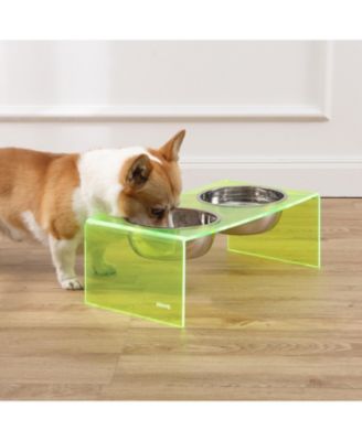 The Licker Store Keaton Modern Acrylic Rectangular Elevated Pet Feeder with 2-Stainless Steel Bowls