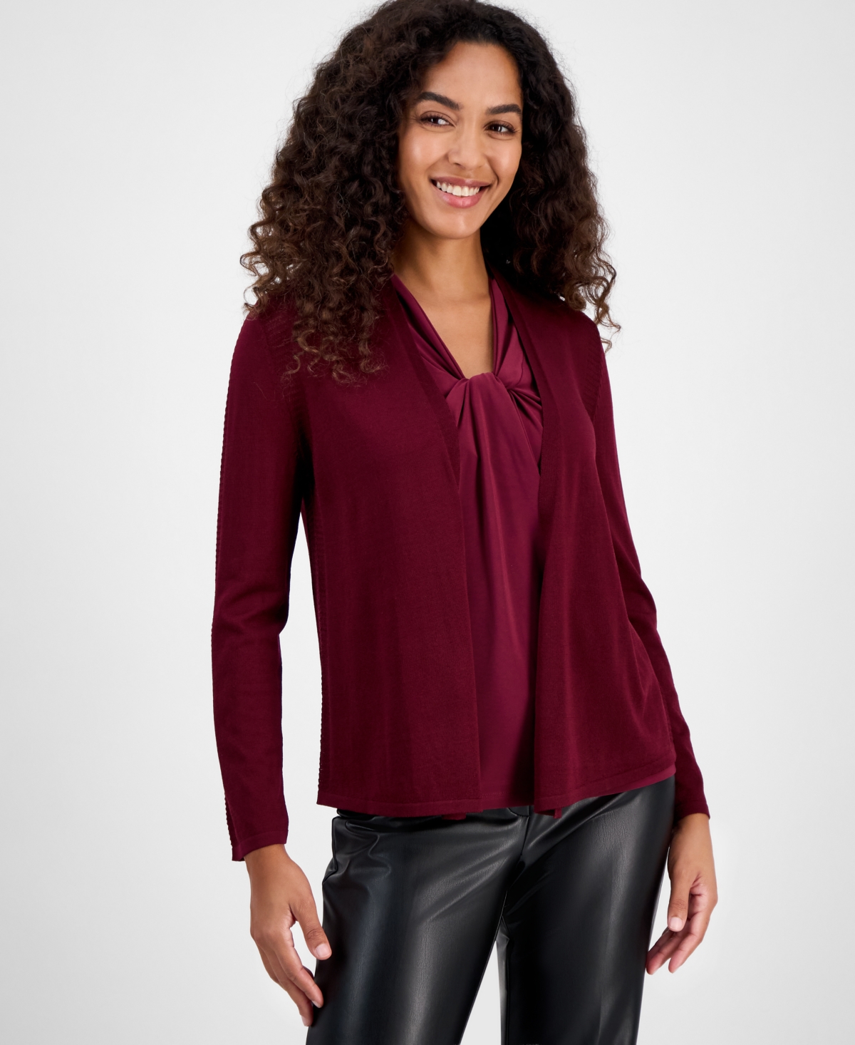 Kasper Women's Stitch-trim A-line Open-front Jacket In Burgundy