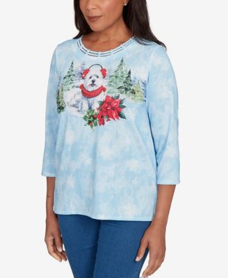 Women's Classic Holiday Dog in Earmuffs Crew Neck Top