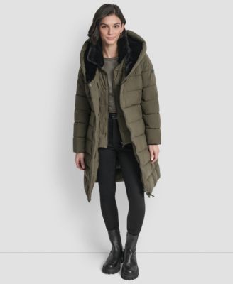 Women's Belted Asymmetrical Zip Front Puffer Coat