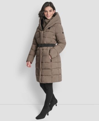 Women's Belted Asymmetrical Zip Front Puffer Coat