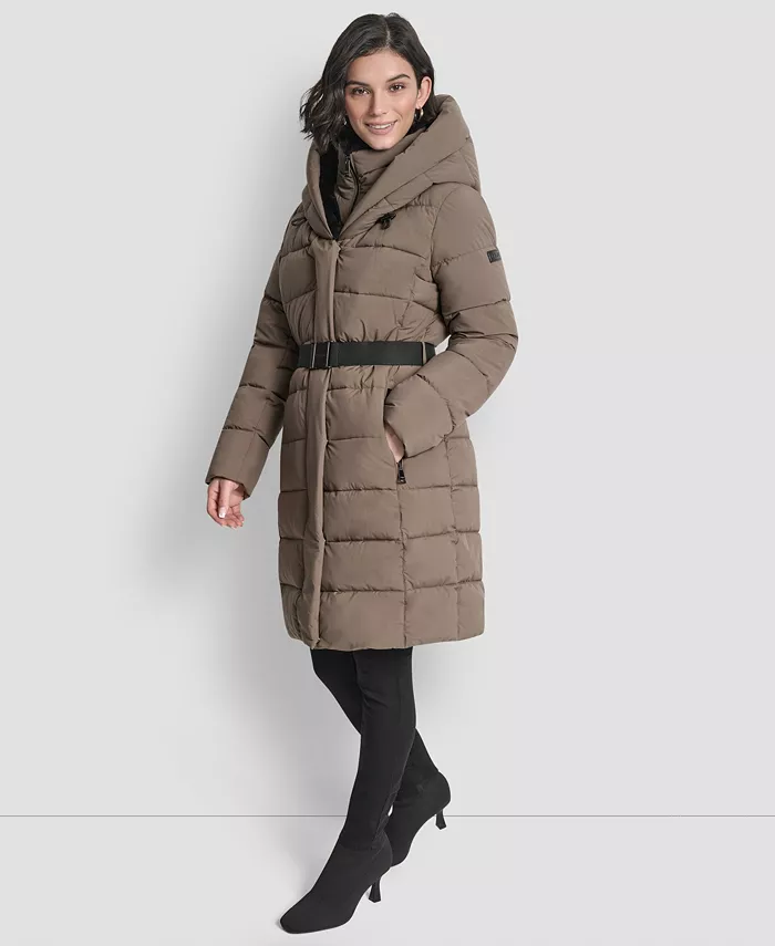 Women's Belted Asymmetrical Zip Front Puffer Coat - thumbnail 6