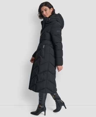 Women's Hooded Zip Front A-Line Maxi Puffer Coat