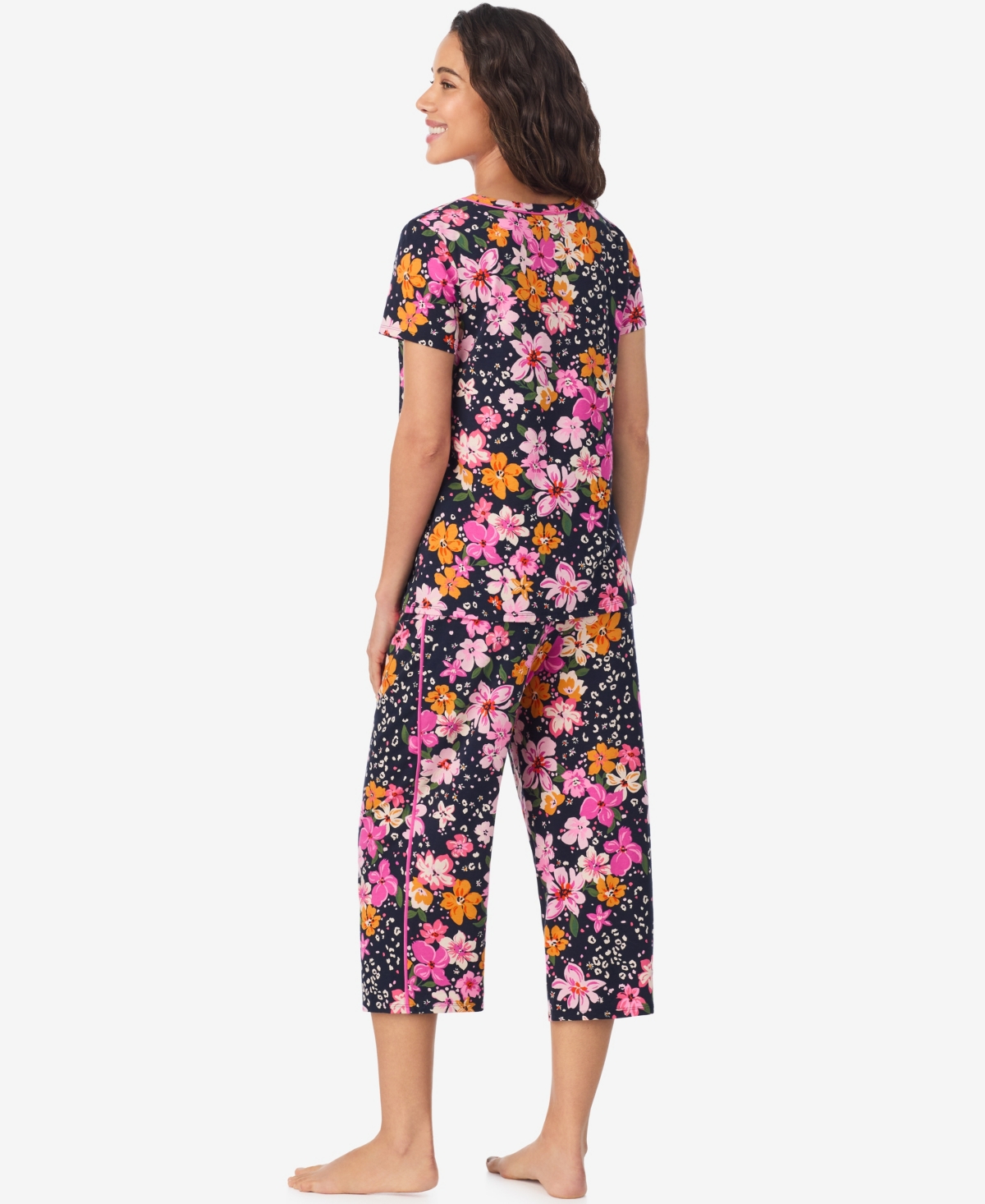 Cuddl Duds Women's Short Sleeve Cropped Pajama Set In Animal Print