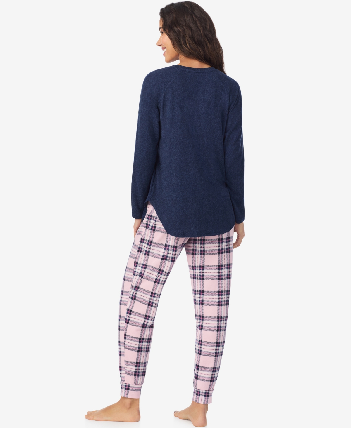 Cuddl Duds Women's Long Sleeve Crewneck Top And Jogger Pajama Set In Pink