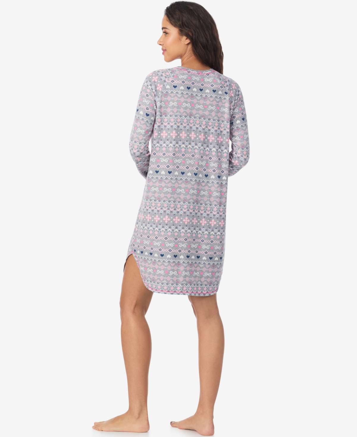Cuddl Duds Women's Long Sleeve Scoop Neck Short Sleepshirt In Multi
