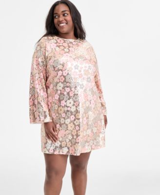 Trendy Plus Size Floral Sequin Embellished Shift Dress, Macy's Exclusive
