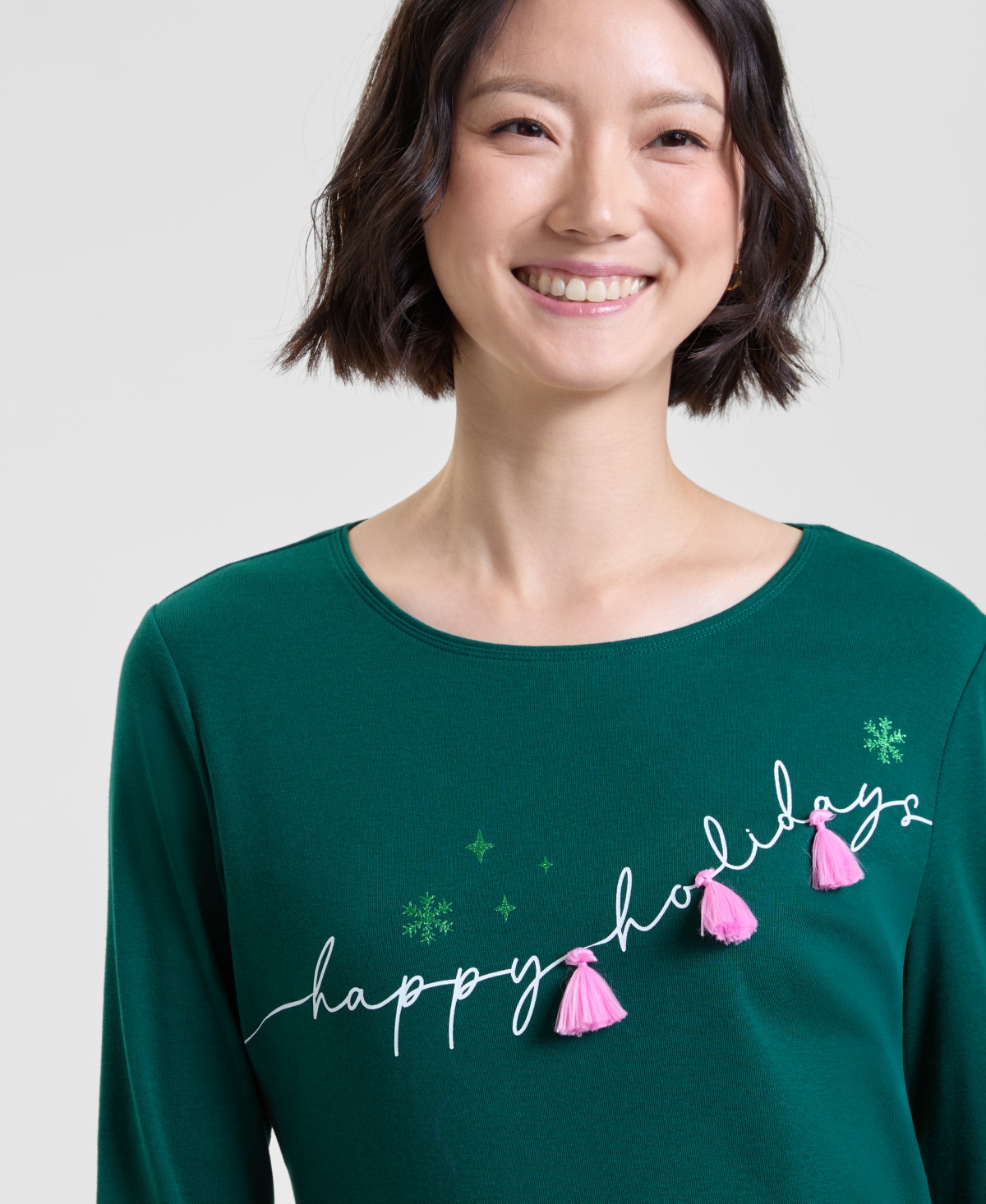 Holiday Lane Women's Festive Moment Long-Sleeve Top, Macy's Exclusive