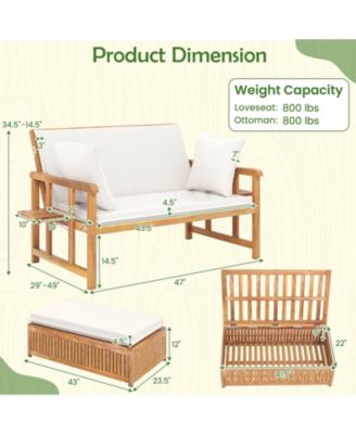 Outdoor Wooden Daybed with 4-Level Backrest & Removable Cushions for Poolside