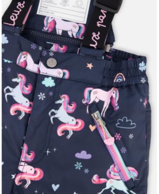 Big Girls Two-Piece Play Snowsuit Navy Unicorn Print