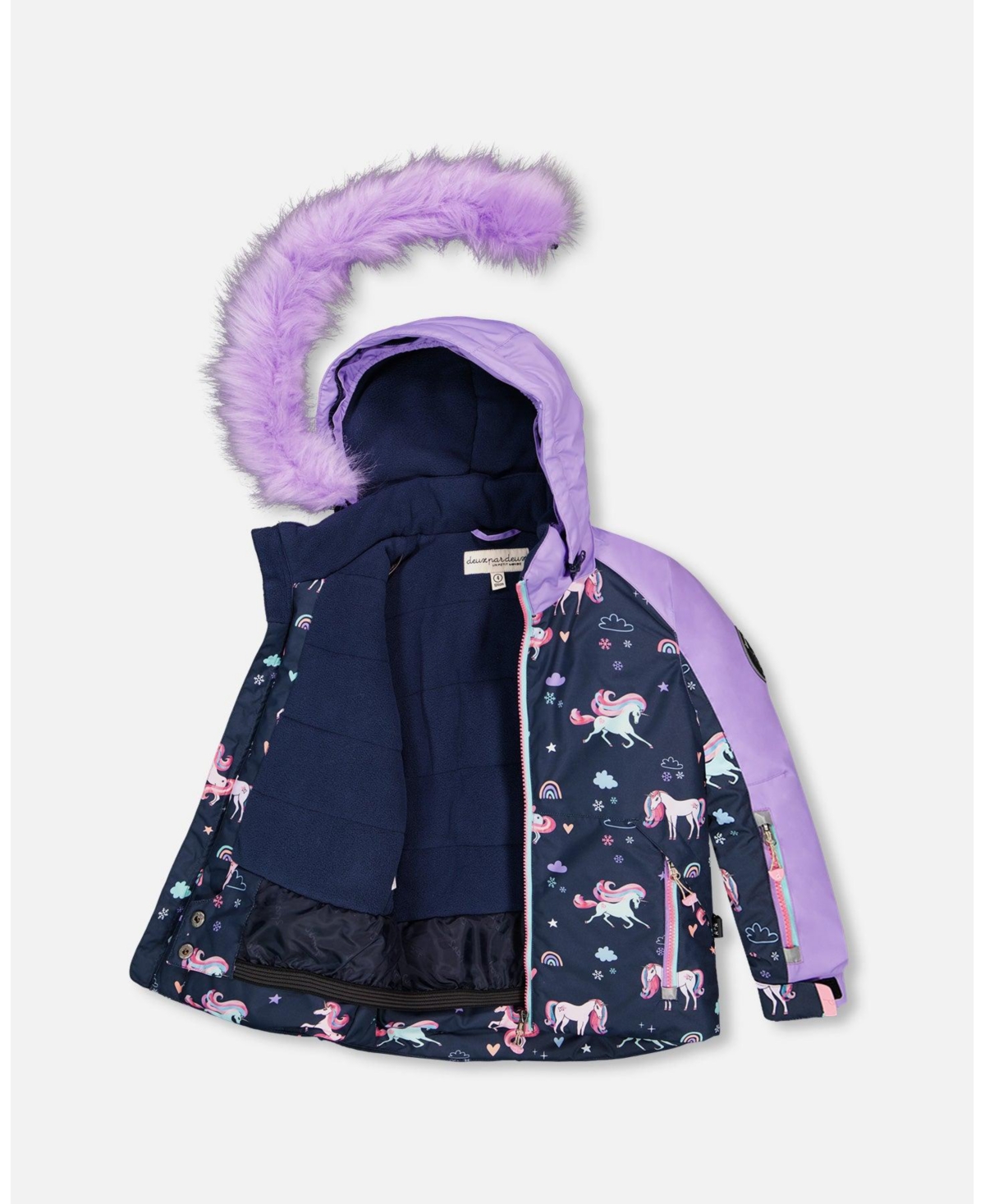 Deux par Girl Two-Piece Play Snowsuit with Printed Colorblocked Jacket Lavender
