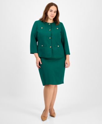 Plus Size Button-Front Jacket & Pencil Skirt Suit Set