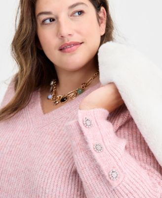 Trendy Plus Size Embellished-Cuff Sweater, Macy's Exclusive