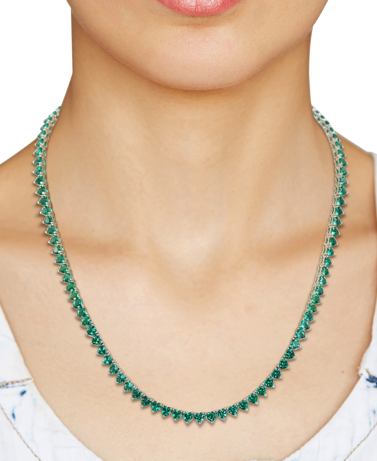 Macy's Lab Grown Emerald (24 Ct. T.w.) 18" Collar Necklace In Sterling Silver In Green