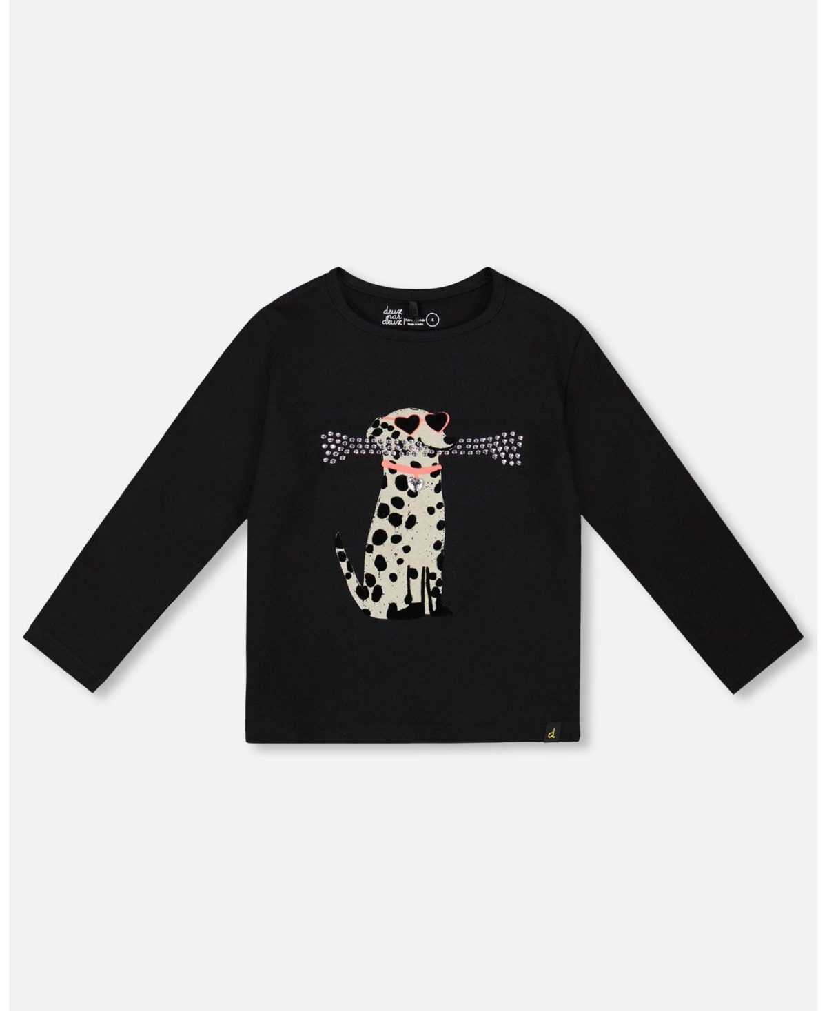 Deux par Girl Cotton T-Shirt Black with Dalmatian