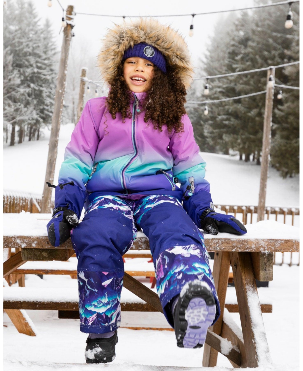 Deux par Girl Two-Piece Play Snowsuit Purple Mountain Print