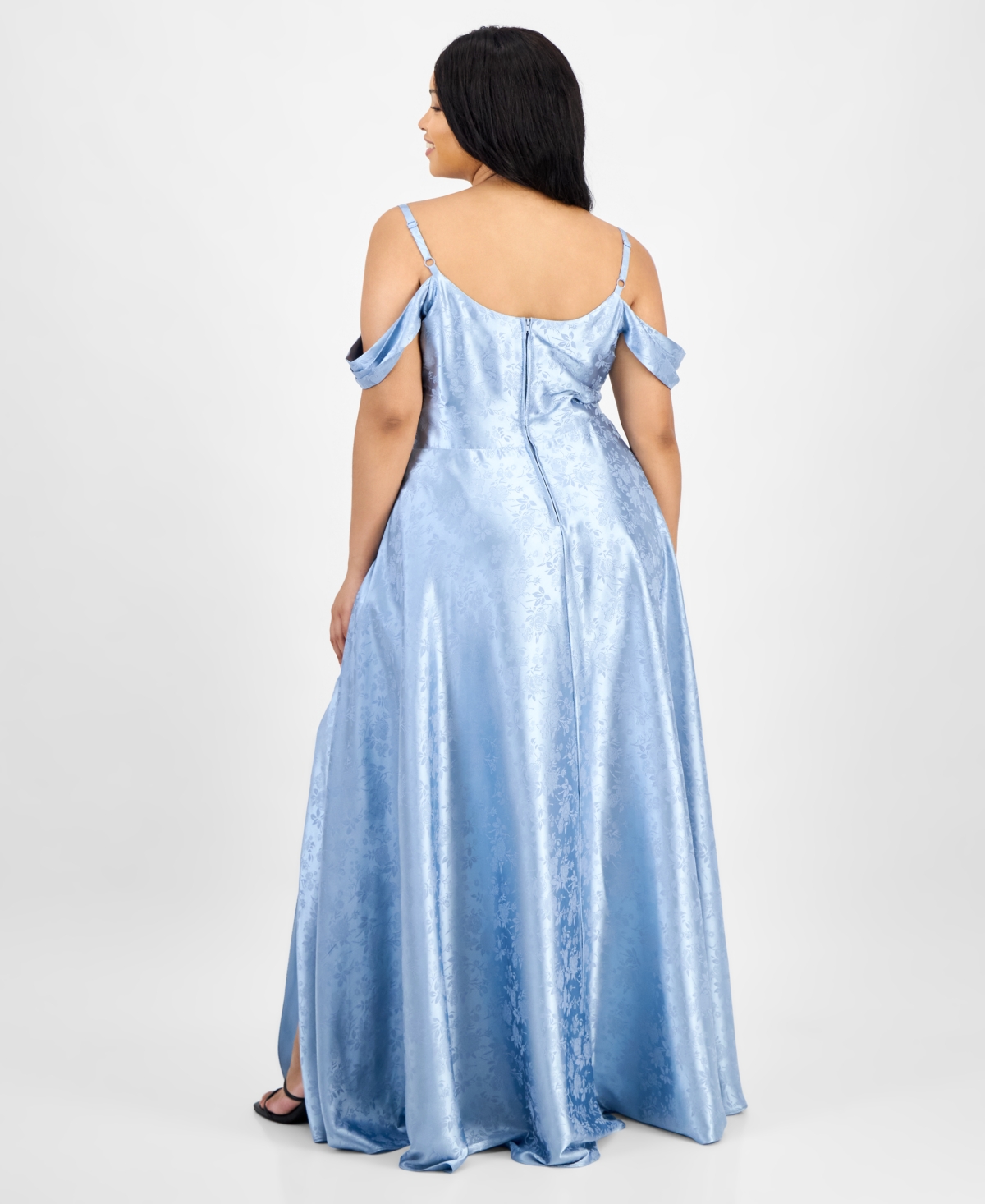 B Darlin Trendy Plus Size Off-the-shoulder Satin Jacquard Gown In Blue