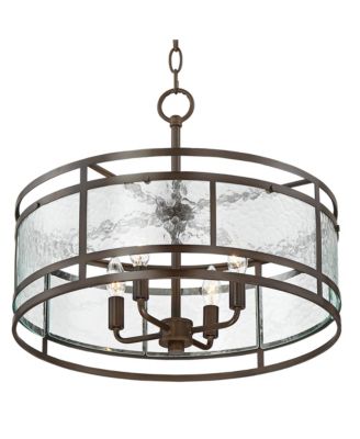 Edinger Oil Rubbed Bronze Pendant Chandelier 20" Wide Rustic Clear Waterglass Textured Shade 4-Light Fixture for Dining Room House