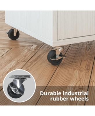 Rolling Kitchen Island Cart with Drop-Leaf and Wine Rack, White