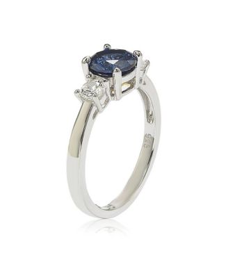 Suzy Levian Sterling Sapphire & Created Sapphire 3 Stone Proposal Ring