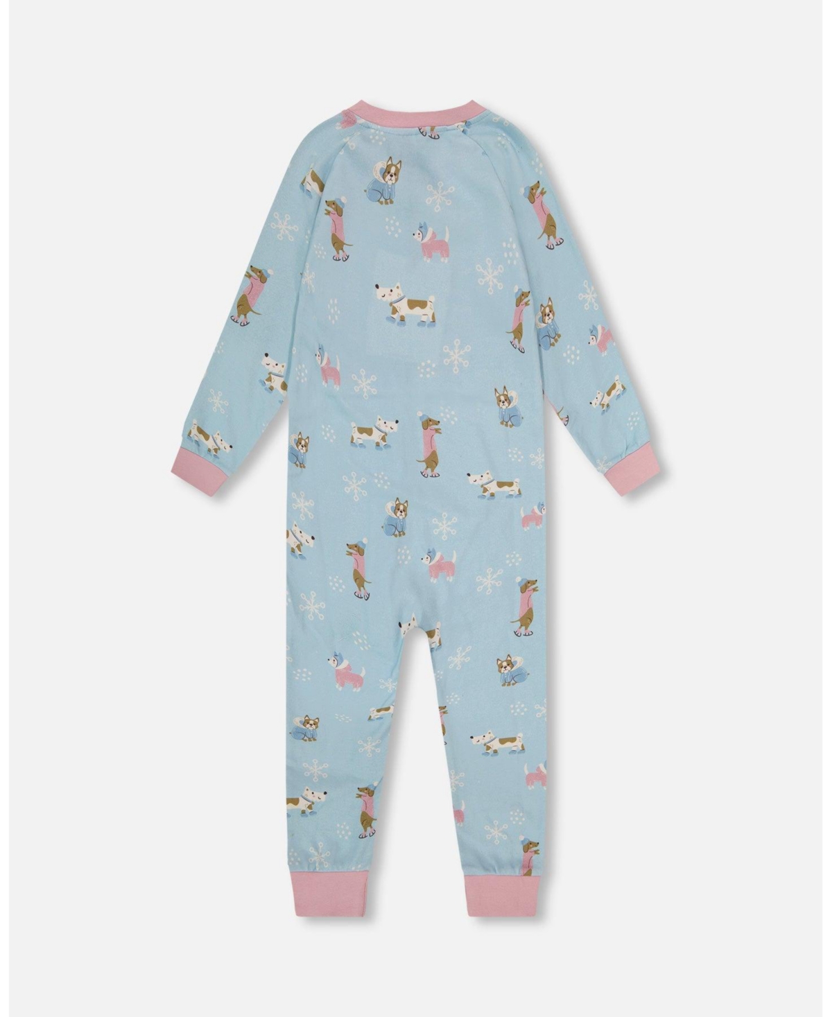 Deux par Girl Cotton Interlock One-Piece Pajama Blue Dog Print