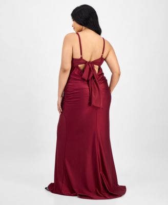 Trendy Plus Size Twist-Front Ruched Satin Gown