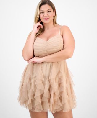 Plus Size Glitter-Mesh Ruffle-Skirt Mini Dress