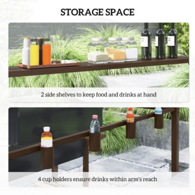 8 x 5ft Hardtop Grill Gazebo with Side Shelves and Cup Holders