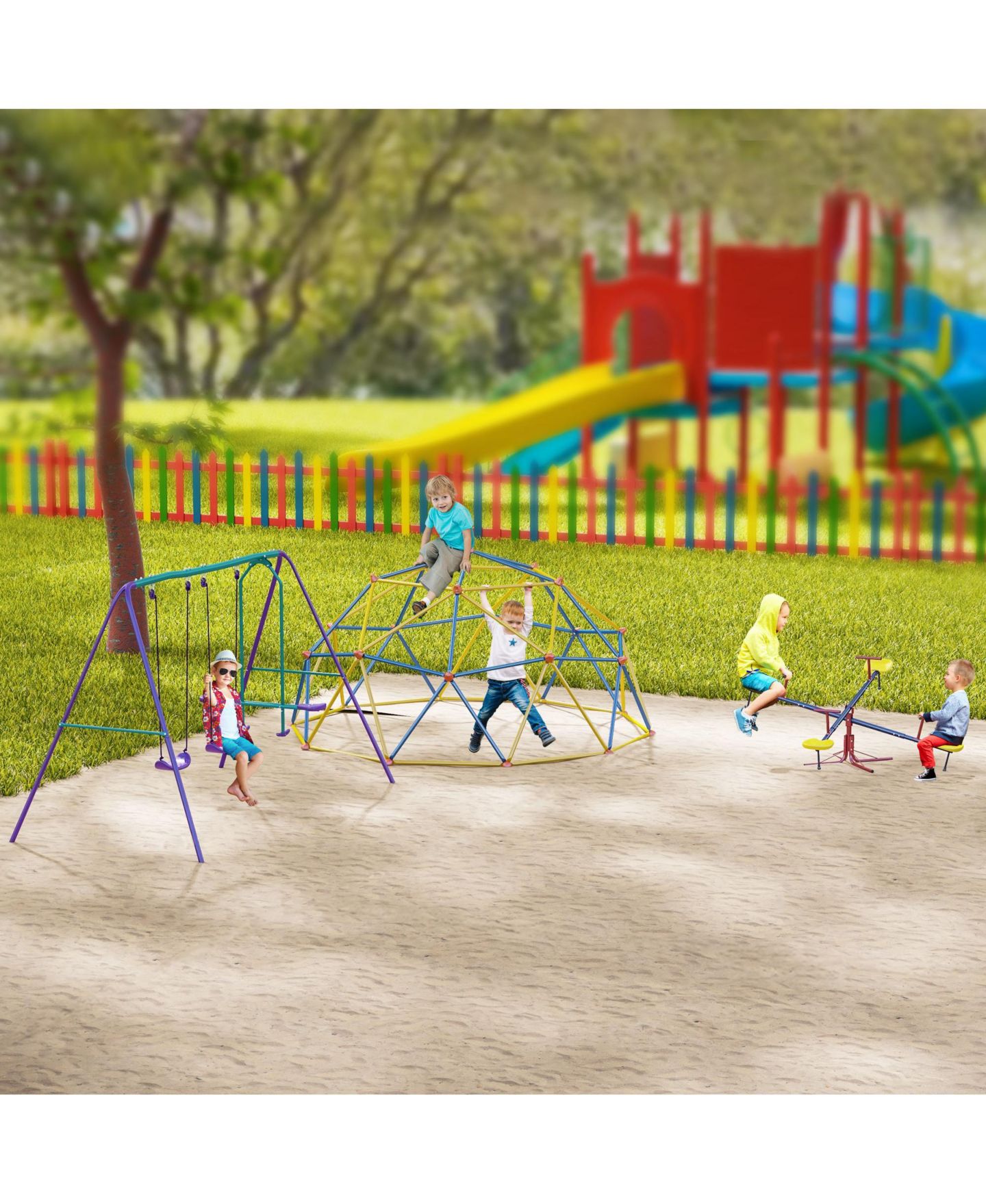 Детская игрушка Outsunny Teeter Totter for Kids with 4 Seats for 3-8 Years — фото 7