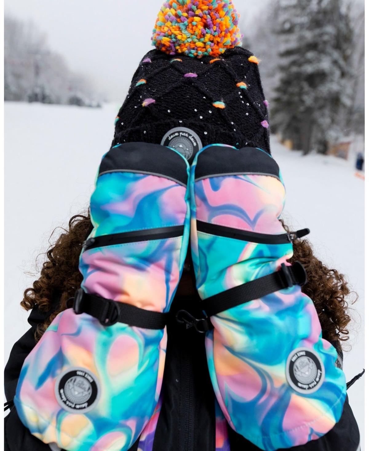 Deux par Girls Winter Mittens Teknik Pink and Blue Marble
