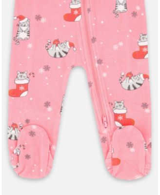 Baby Girls One-Piece Cotton Pajama Pink Cat Print