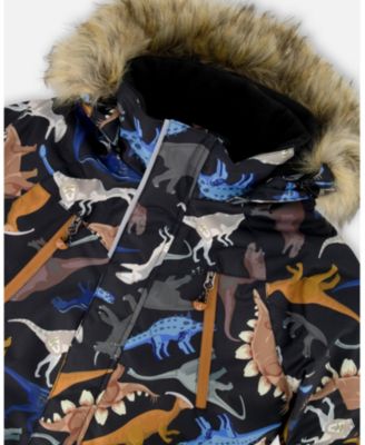 Boy Two-Piece Play Snowsuit with Printed Dinosaurs Jacket Navy Blue - Toddler|Child