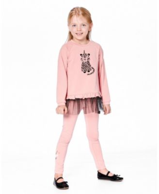 Girl Cotton Leggings Dusty Pink with Unicorn Print - Toddler|Child