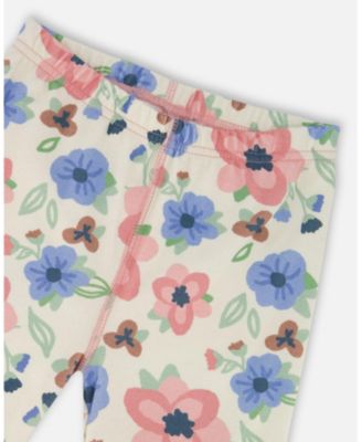 Girl Cotton Two-Piece Pajamas Off-White Flower Print - Child