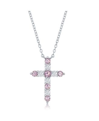 Sterling , Birthstone Cross CZ Necklace