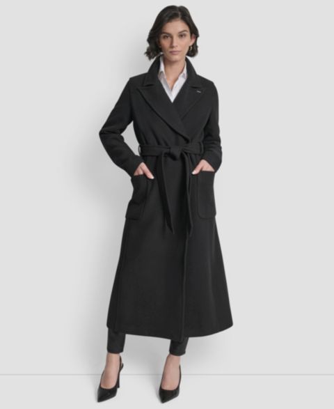 Женские куртки DKNY Notch Collar Belted Wrap Coat